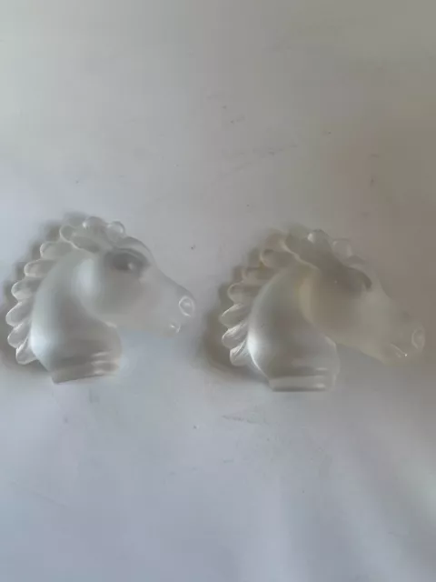 Lot of 2 Cristal Sevres France Frosted Crystal Horse Heads Figurine Deco  Signed