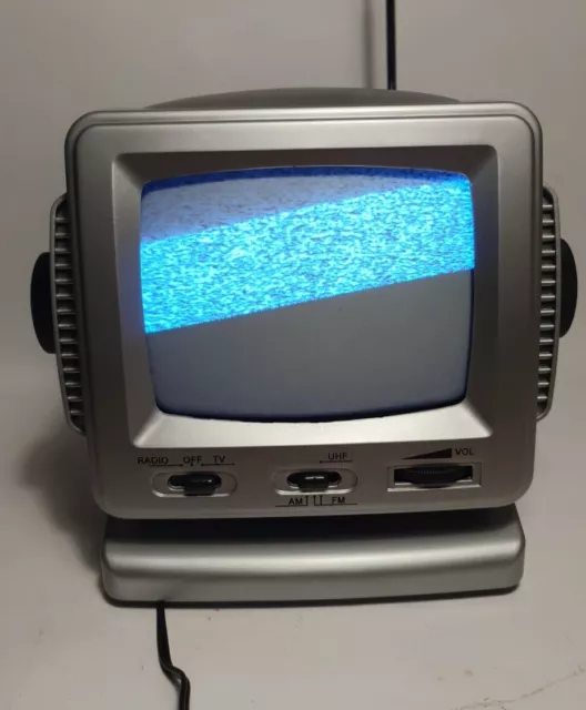 Vintage Retro Silver/Grey 5.5"  Portable TV with FM / AM Radio