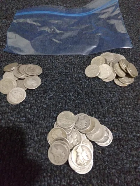 75 silver dimes-Rosies, Mercury, Barber (25 each) $7.50 Face Value