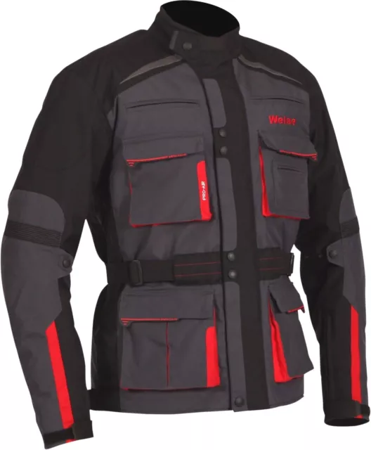 Weise Bora Mens Gunmetal Red Textile Armoured Motorcycle Jacket New