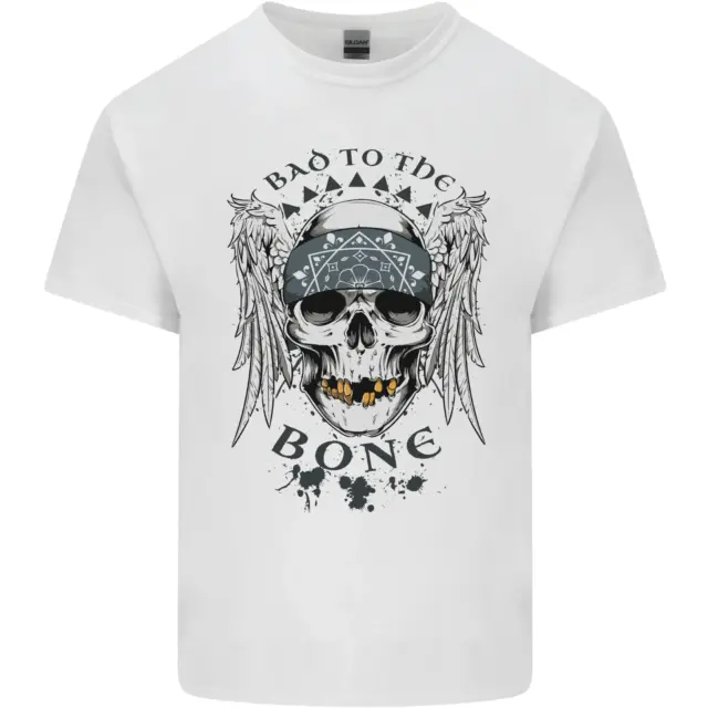 Bad to the Bone Biker Skull Angel Motorbike Kids T-Shirt Childrens