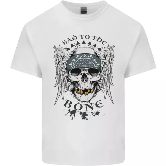 Bad to the Bone Biker Skull Angel Motorbike Kids T-Shirt Childrens