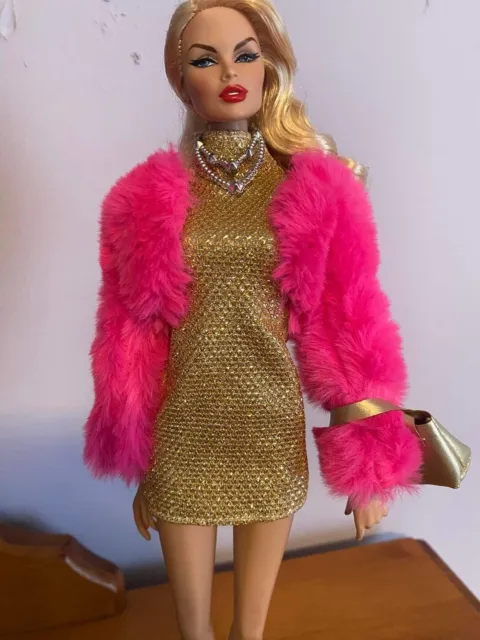New Gold Dress With Furry Pink Coat. Includes Accessories. And A Free Gift
