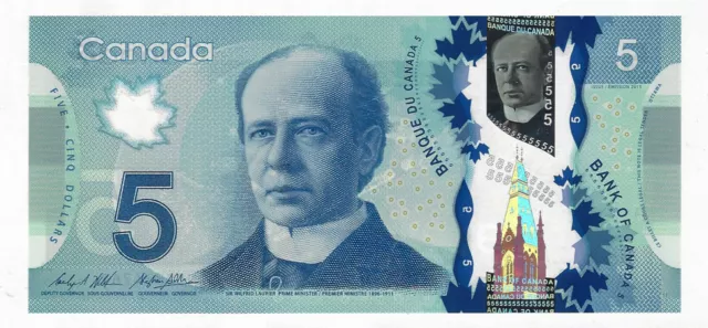 Banknote 2013/2021 Canada $5 Five Dollar Polymer P/INC PL/21 Wilkins/Poloz UNC