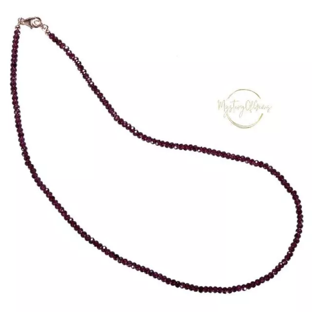 Beautiful Red Garnet Faceted Round Gemstone Beads 18" Handmade Women Necklace 2