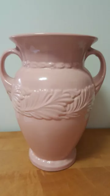 Abingdon Usa Pottery Vase Urn Pink Dusty Rose Acanthus Leaf Design Vintage