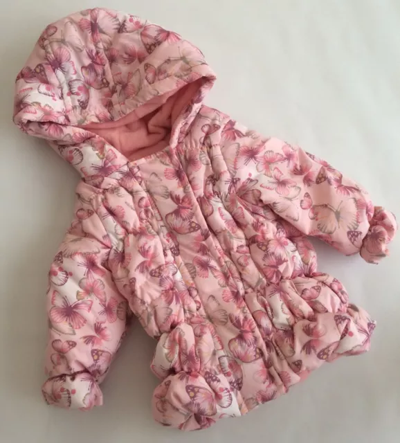 New Baby Girls Stunning Pink Warm Padded Butterfly Winter Coat 3-6 Months