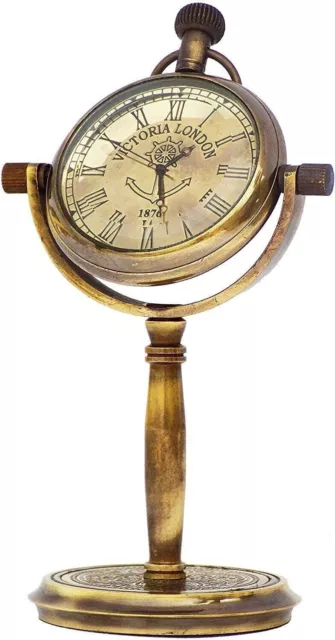 Table Clock Brass Stand Nautical Maritime Antique Hanging Desk Decor Watch