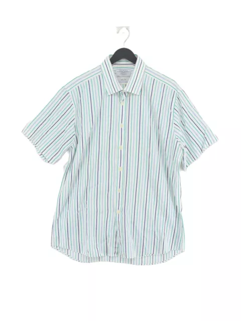 Charles Tyrwhitt Men's Shirt Chest: 43 in White Striped 100% Cotton Basic
