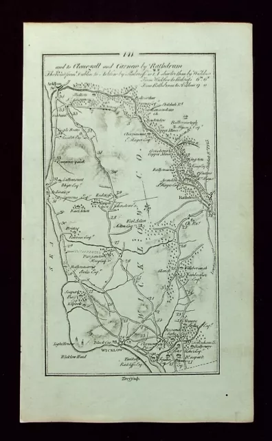 IRELAND, WICKLOW, ARKLOW, ENNISCORTHY, antique road map, Taylor & Skinner, 1783