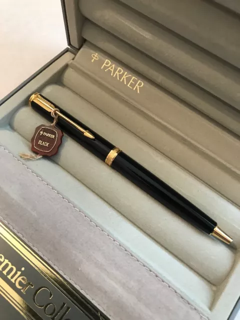 Vintage Parker Premier Black Noir Gold Trim Ballpoint Pen-Boxed-Uk-Superb.