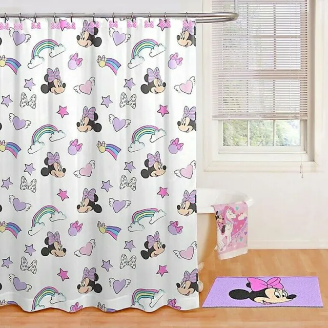 Disney Minnie Mouse Shower Curtain and Bow Hook Set in Pink Bathroom Kids Girls