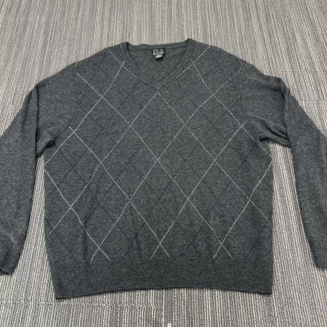 JOS A BANK XL Extra Large Mens Gray Lambs Wool Blend Argyle Sweater V ...