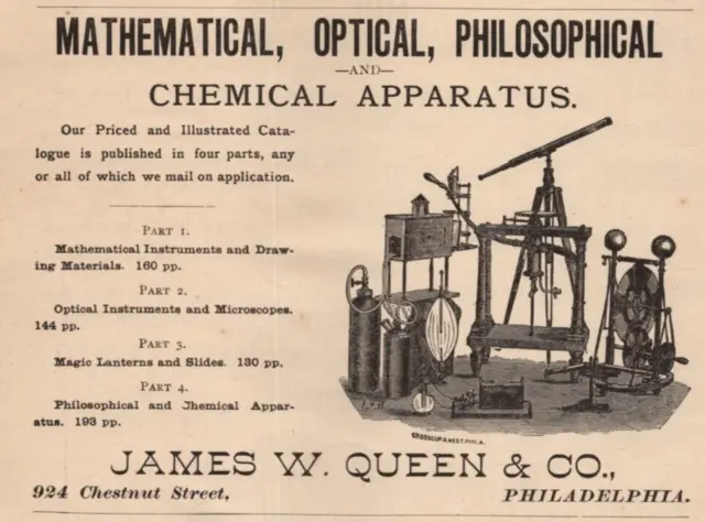 1880s Math Optical Philosophical Chemical Instruments Queen Co Print Ad 6x4 inch
