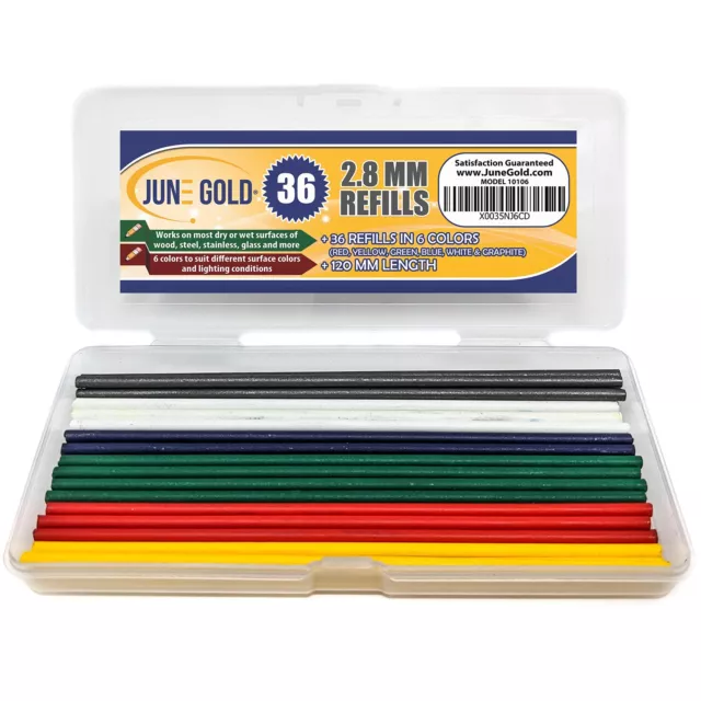 36 Colored 2.8 mm Lead Refills 6 Colors Deep or Long Reach Nose & Nib Pencil ...