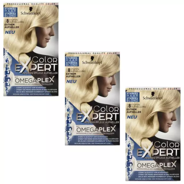 3x Schwarzkopf Color Expert L8 Extrem Haar Blond Aufheller, (3x 167ml)