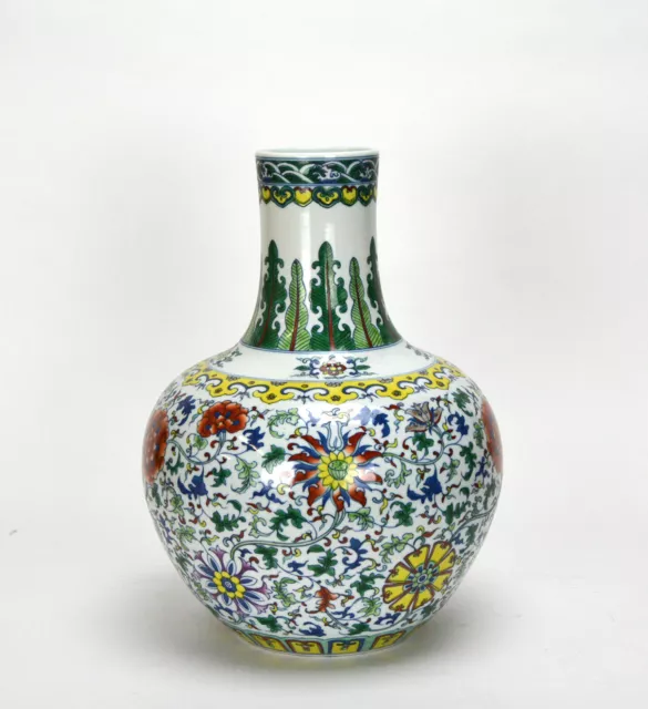 Chinese Qing Qianlong Mk Doucai Floral Globular Porcelain Vase