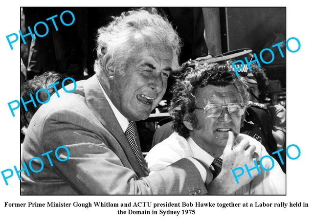 OLD 6 x 4 PHOTO PRIME MINISTER GOUGH WHITLAM & BOB HAWKE SYDNEY c1975
