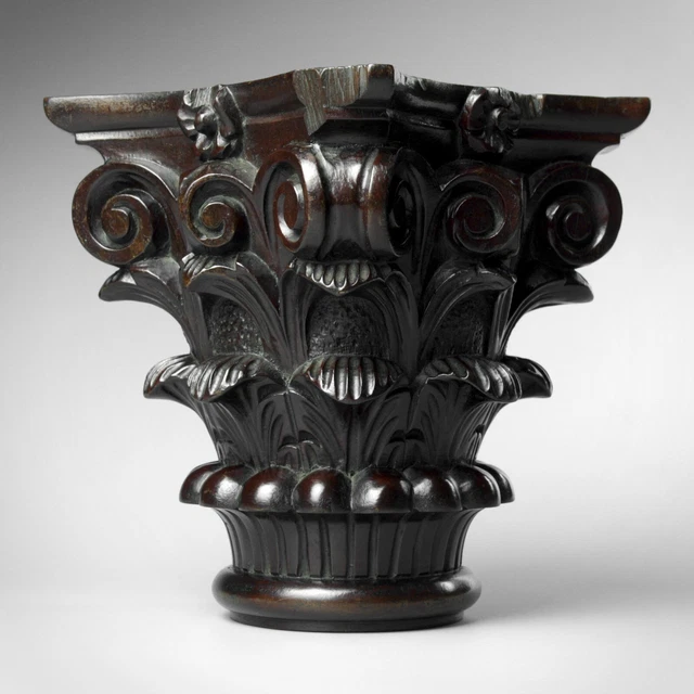 Antique 19th century finely carved wood Corinthian capital column