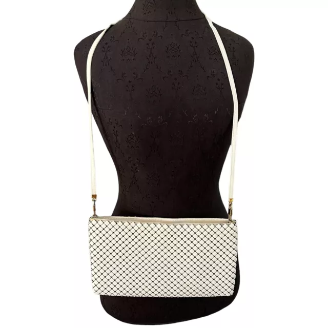 Vintage Whiting And Davis White Chain Metal Mesh Handbag Purse