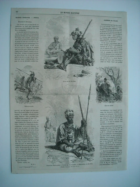 1866 Engraving. French Colonies. Senegal. Boukakilas, King Of Sine. Griot Du Ro