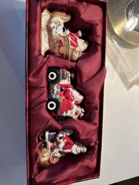 Christmas Royal Albert Country Roses Vintage Ornaments Santa at Work Set MIB 2