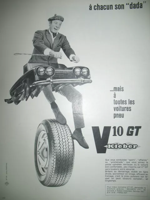 Publicite De Presse Kleber V10 Gt Pneu A Chacun Son Dada French Ad 1968