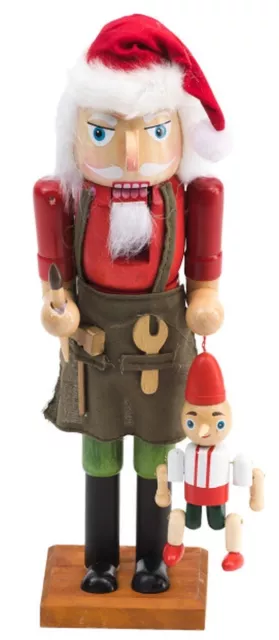 Wooden Christmas Nutcracker,14", TOY MAKER IN SANTA HAT WITH PINOCCHIO, TJM