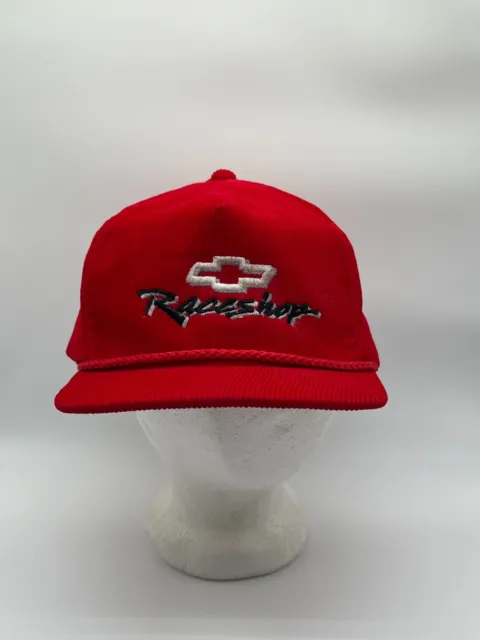 Vintage Chevy Raceshop Corduroy Hat w/ Rope Adjustable Strap Red