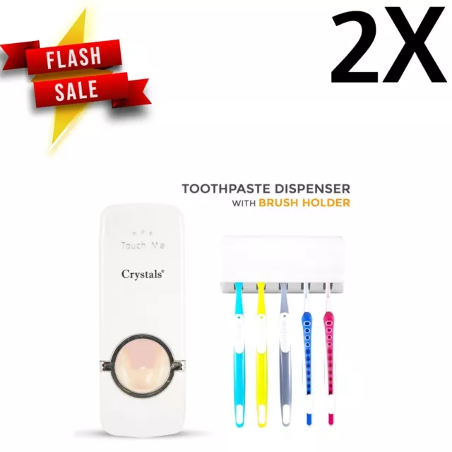 Automatic Toothpaste Dispenser + 5 Toothbrush Holder Stand Wall Mounted Bathroom