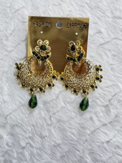 Ethnic Indian/ Pakistani Bollywood Jhumka Jhumki Earrings Bridal Jewelry Green