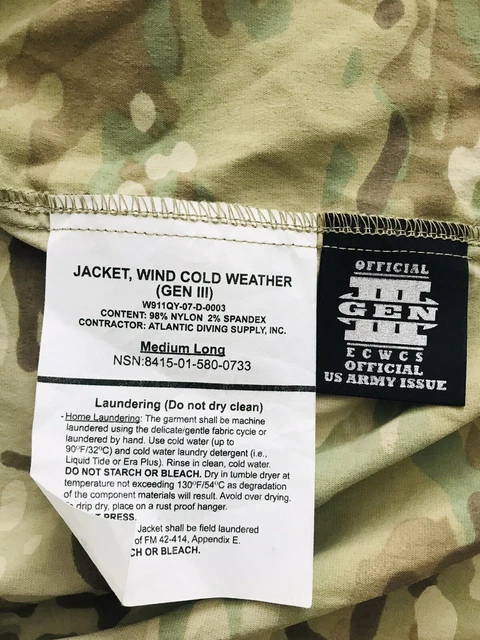 New Jacket Wind Cold Weather ECWCS OCP GEN III Scorpion Multicam USGI M-Long 5