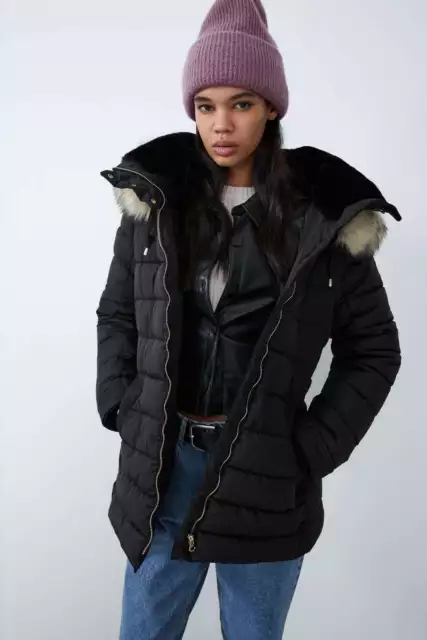 PARKA ZARA SORONA DUPONT L 40 42 MANTEAU doudoune SOLD OUT capuche fourrure