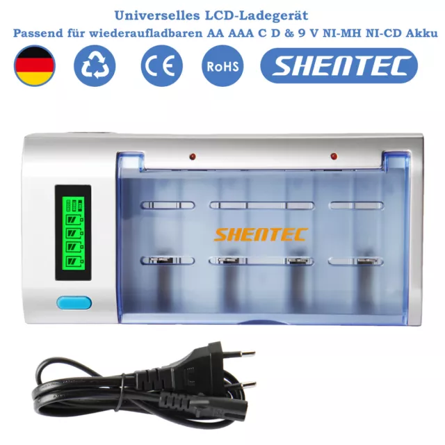 4 Slots LCD Batterien Ladegerät & Entladegerät für AA AAA C D 9V Ni-MH NiCD Akku