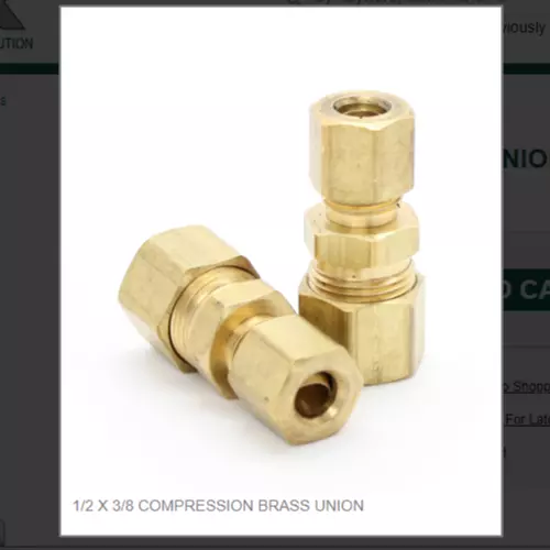 1/2 X 3/8 Compression Brass Union # 62R-86