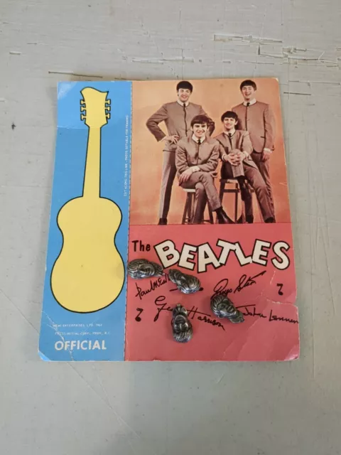 Set Of 4 Vintage 1964 The Beatles Heads Lapel Pin W/ Original Header Card