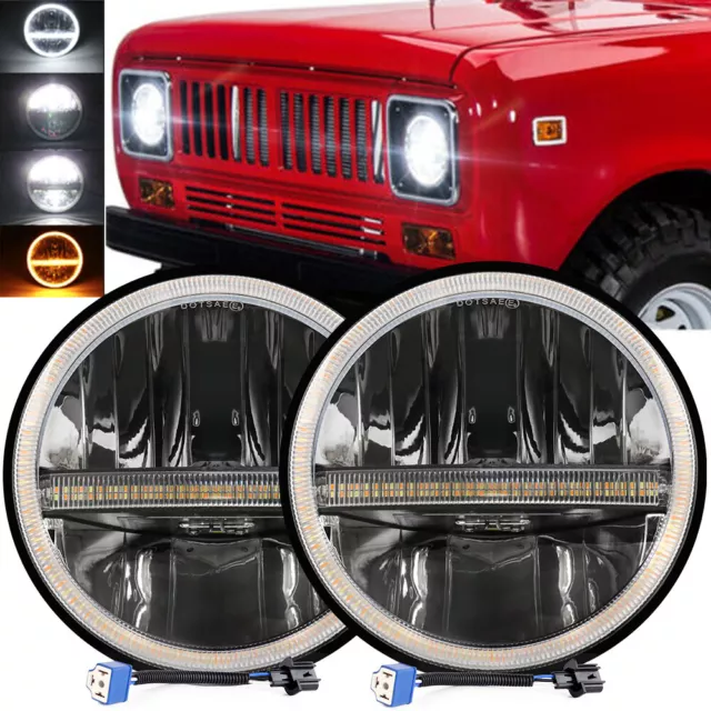 Fit International Harvester Scout II 2PCS 7inch Halo Led Round Headlights Hi/Lo