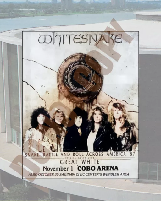 1987 Whitesnake Great White Concert Cobo Arena Detroit Newspaper Ad 8x10 Photo