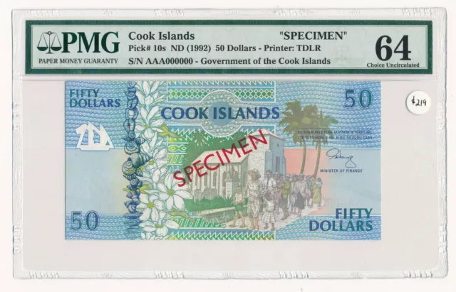 Cook Islands $50 SPECIMEN Note ND 1992  P. 10 PMG 64 Choice UNC RARE