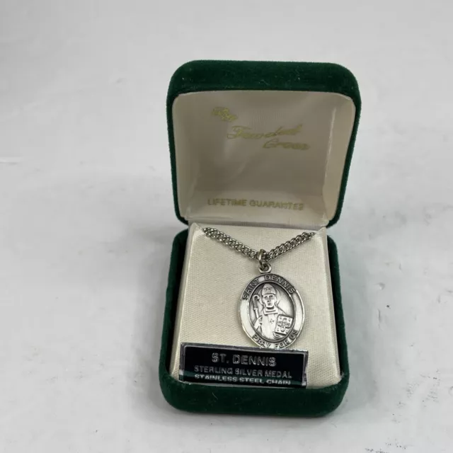 Sterlingsilber Saint Dennis (Betet für uns) Anhänger Edelstahl Kette