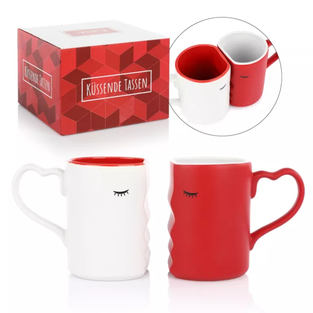 FunX Kaffeetassen Küssende Tassen 2er Set - Geschenke für Frauen und Männer