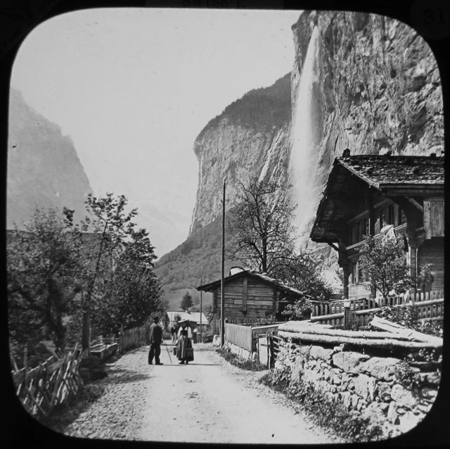 Glass Magic Lantern Slide LAUTERBRUNNEN C1890 OLD VICTORIAN PHOTO SWITZERLAND