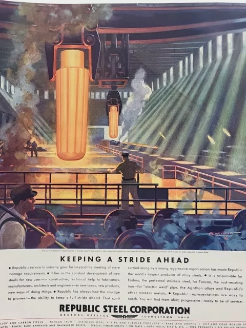 1934 Republic Steel Company Fortune Magazine Print Advertising Factory Smelting