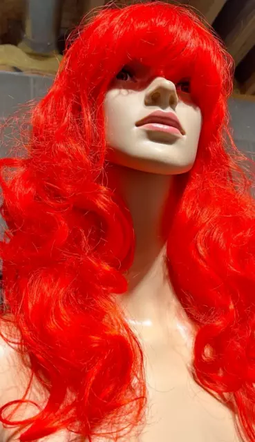 Wig Synthetic Red Long Waves Real Hair Quality Cosplay Play Curls Beach Mermaid