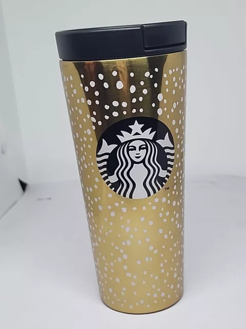Starbucks 2016 Coffee Insulated Mug With A Slide, Screw On Top 16 Ounce Gold