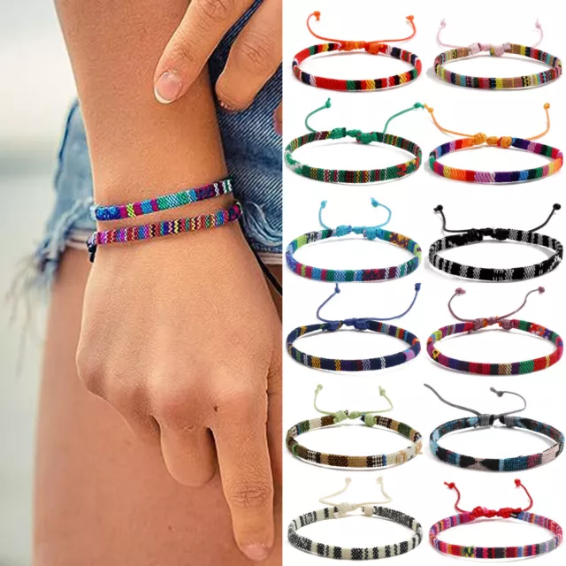 1PC Handmade Rainbow Multicolour String Cord Braided Friendship Woven Bracelet