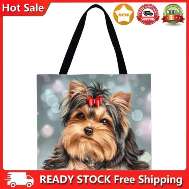 Yorkshire Terrier with a bow linen bag