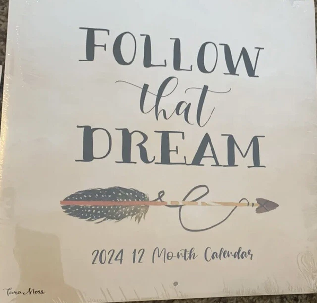 12 MONTH WALL Calendar 2024 Follow That Dream Dollar Tree 11"X22