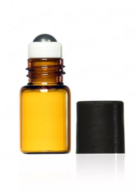 Small AMBER GLASS 2mL BOTTLE ESSENTIAL OIL Perfume ROLL ON Metal Roller Balls