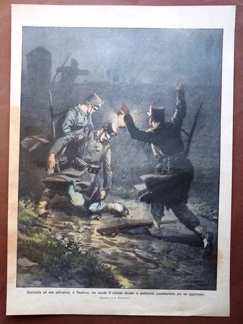 Retrocopertina Domenica Corriere nr. 7 del 1910 Incidente Polveriera di Mantova